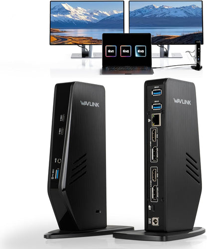 WAVLINK USB 3.0 and USB-C Universal Laptop Docking Station with 65W, Dual Monitor Docking Station for Windows or Mac, 4K HDMI (2 HDMI,2 Display Ports,3 USB-A, 2 USB-C, Ethernet, Audio&Mic)