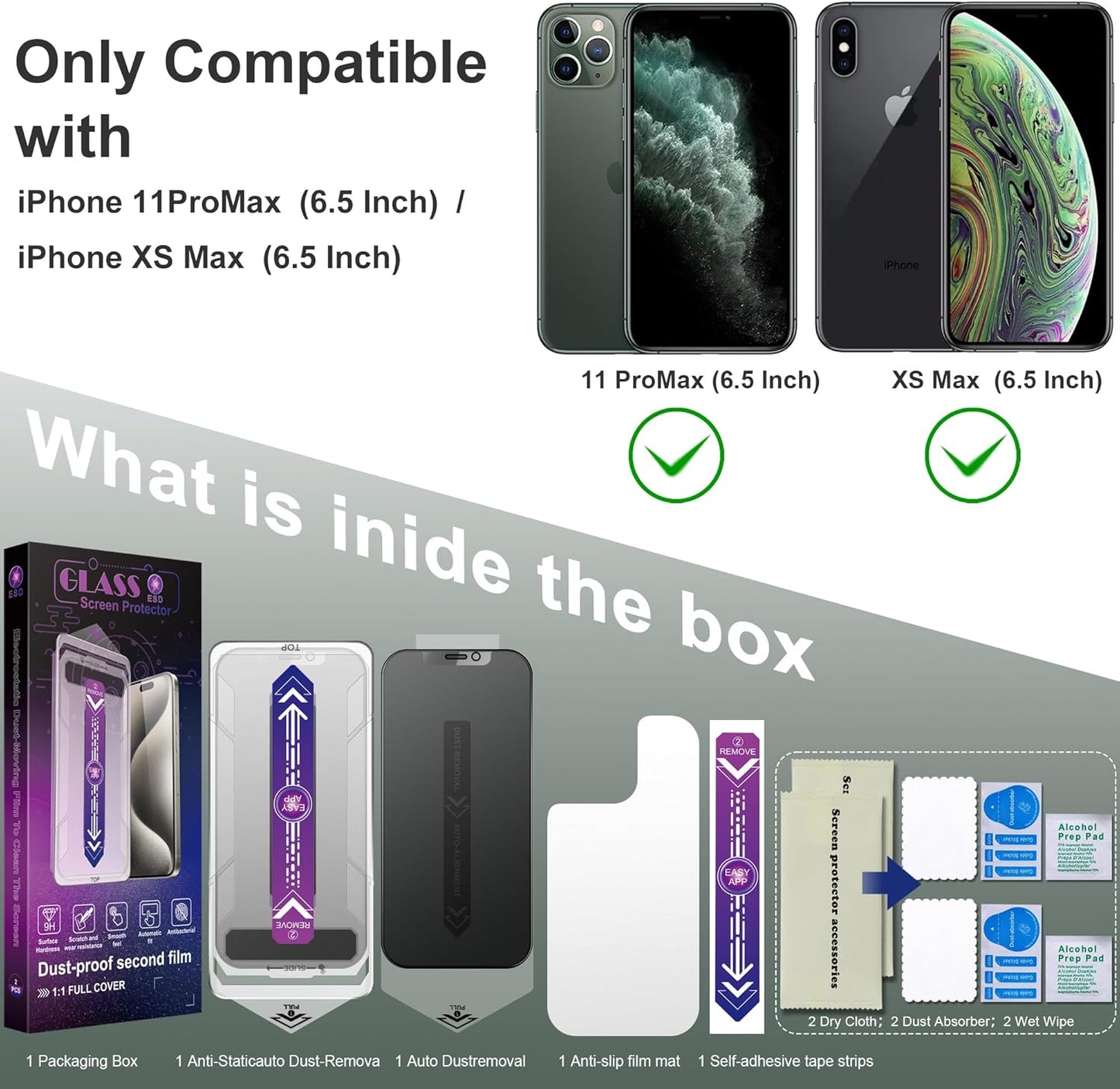 2 Pack Matte Privacy Screen Protector for iPhone 11 Pro Max and iPhon XS MAX 6.5-Inch Auto Dust Removal, No Bubbles,Anti-Spy Tempered Glass Film, Easy Installation