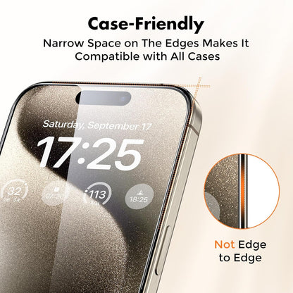 UNBREAKcable Shatterproof Tempered Glass Screen Protector for iPhone 15 Pro [3-Pack] [Easy Installation Frame] [9H Hardness] [99.99% HD Clear][Bubble Free] for Apple 6.1”