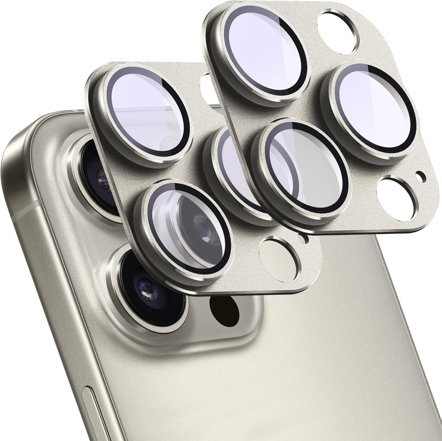 2 Pack Camera Lens Protector for iPhone 16 Pro/iPhone 16 Pro Max,[Not Easy to Breakn ] AR Tempered Glass Strong Adsorption Metal Camera Cover Screen-Titanium Grey