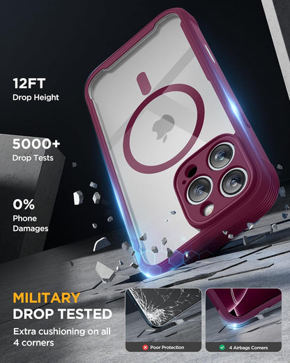 Miracase for iPhone 16 Pro Max Case 6.9'', [Bubble Free] Full-Body Bumper Phone case with Built-in Full Glass Screen &Lens Protector,Compatible with MagSafe,Drop Proof 16 Pro Max Cover,Plum