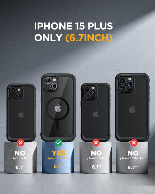 Miracase Magnetic for iPhone 15 Plus Case 6.7'' [Compatible with Magsafe] only for 15 Plus Phone Case Cover with Built-in 9H Tempered Glass Screen Protector,Magnetic Black