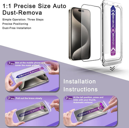 2 Pack Screen Protector for iPhone 16 Pro Max, 9H Tempered Glass, Full Coverage, Anti-Fingerprint, Auto Dust-Elimination, No Bubble, Easy Installation