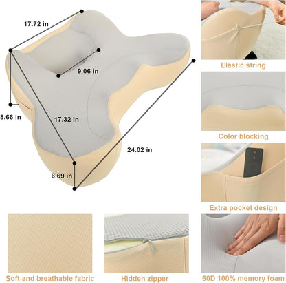 XWZO Laptop Lap Desk with Cushion, Ergonomic Wrist Rest Home Office Laptop Desk, Portable Memory Foam Arm Rest Gaming Pillow, Work or Sleep Pillow Stand for Bed, Eye Mask Included, Beige