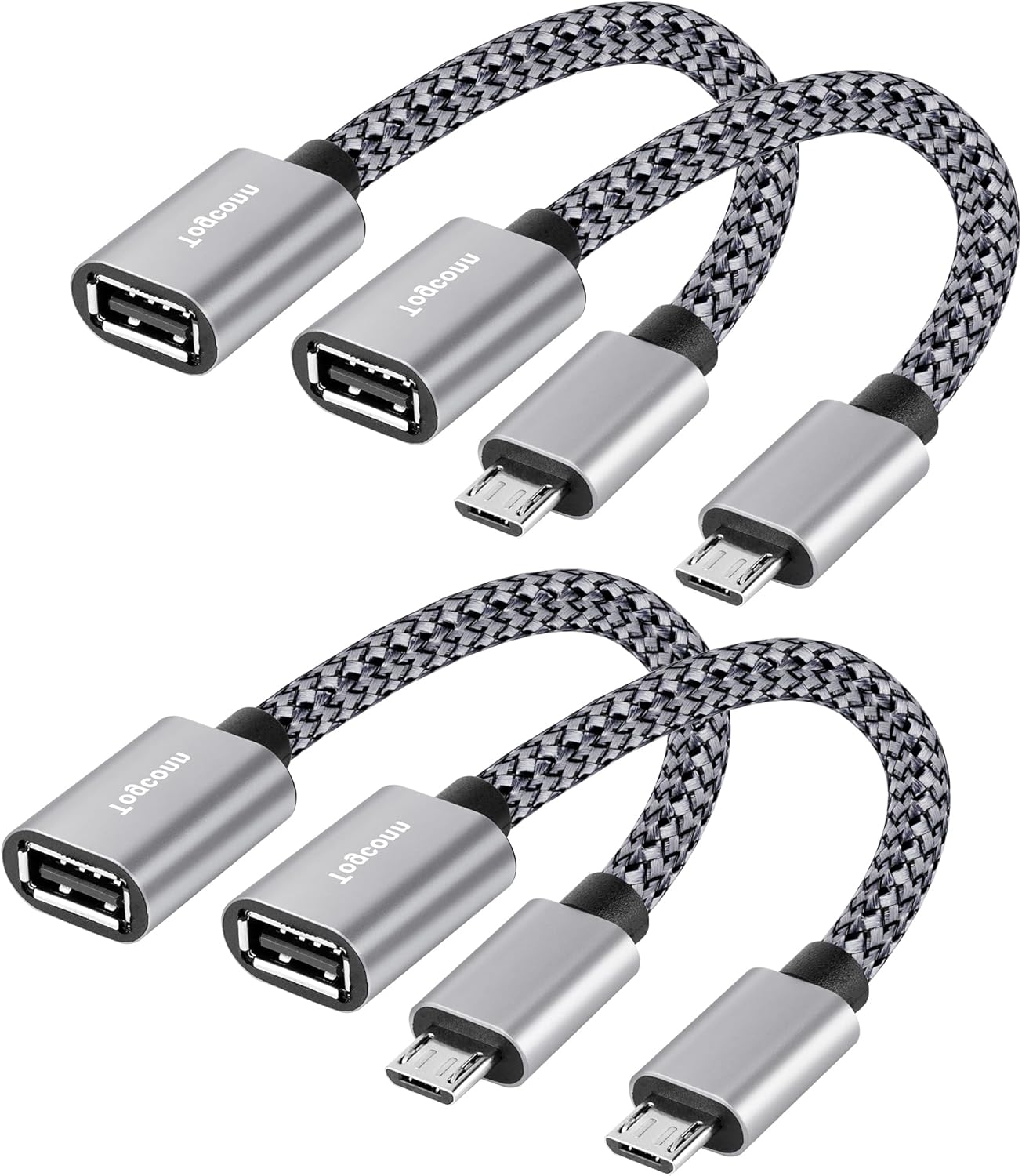 USB to Micro USB Adapter 4 Pack, Unidirectional Micro USB Male to USB Female 2.0 OTG On-The-Go Cable Converter, Nylon Braided, Aluminum Shells for S7 LG, Flash Drive, Mouse, Keyboard, Game Controller