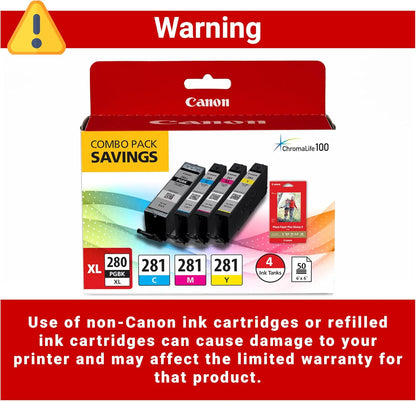 Canon PGI-280XL /CLI-281 Genuine Combo Pack with PP-301, Compatible with TR8520, TS9120,TS8120, TS6120, TS9521C/a, TS9520/a, TS8220, TS6220, TS8320, TS6320, TS702/a, and TR8620/a Series Printers