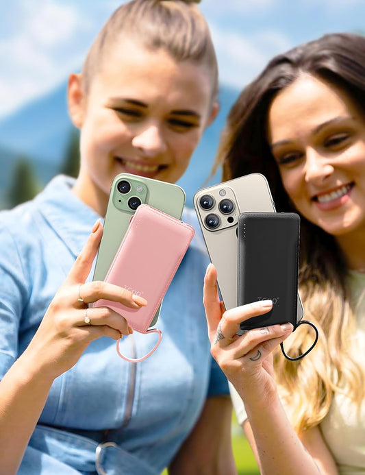 TG90° 2 Pack 10000mAh Portable Charger Slim Power Bank with Built in Cables,Travel Charger Cell Phone External Battery Pack,4 Output External Battery Pack Compatible with iPhone and Android Devices