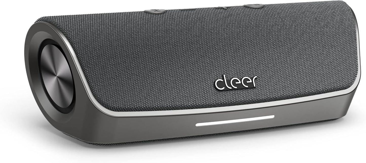 Cleer Scene Wireless Bluetooth Speaker, Stereo Wireless Pairing, Waterproof IPX7, 12Hrs Play time, Deep Bass, Built-in Mic, Powerful Portable Speakers, for Outdoor & Party, Home, Grey