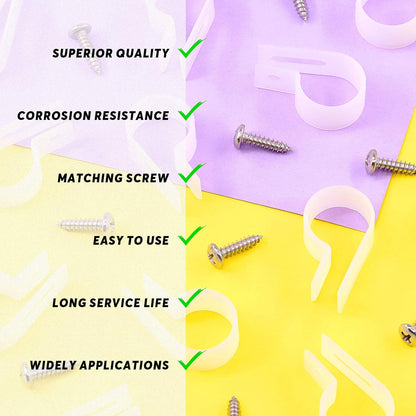 Swpeet 120 Pack White 3/4 Inch Nylon Plastic R-Type Cable Clips Clamp Kit, Nylon Screw Mounting Cord Fastener Clips with 120 Pack Screws for Wire Management (3/4 Inch, White)