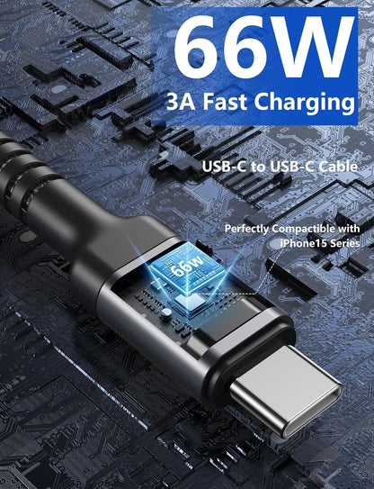 USB C Cable 10FT, 2Pack USBA to USBC Charger Cable, USBC to USB-C Cable, Type C Fast Charging Nylon Braided Cord for iPhone 16/15/Plus/Pro Max/Samsung/LG, with Type C Female to USB A Male Adapter