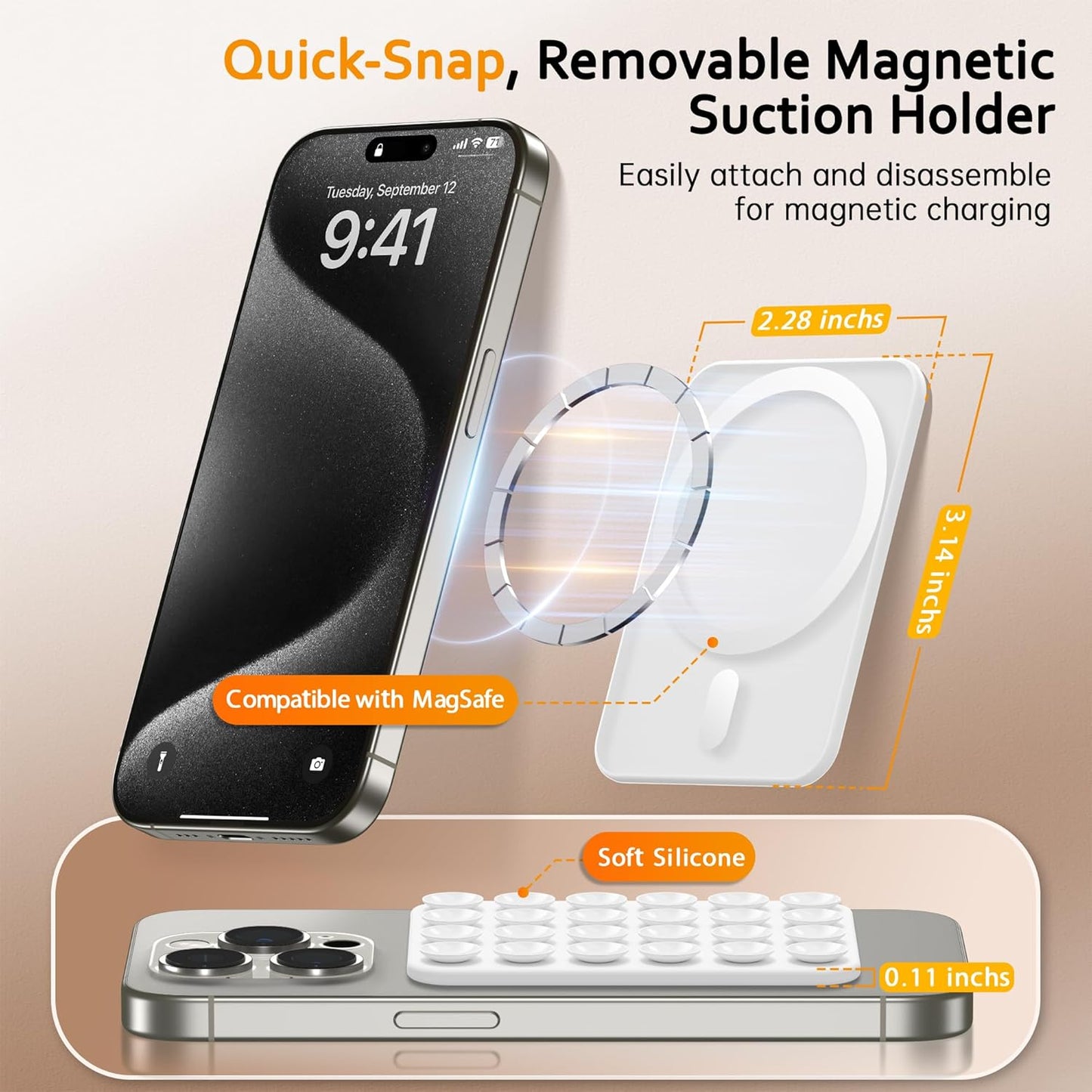 GONEZ Magnetic Suction Cup Phone Mount for MagSafe Case, Removable Silicone Sticky Grip for iPhone 12/13/14/15/16, Hands-Free Selfies and Videos for TikTok & Instagram Influencer/Creator, White