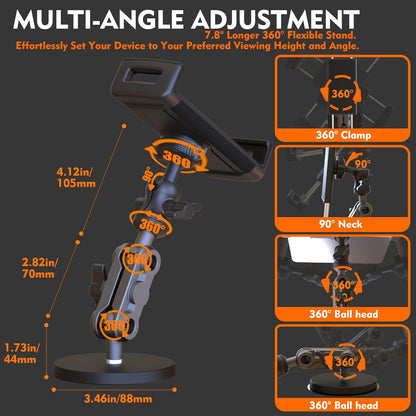 Universal Magnetic Tablet Holder 360°Adjustable 7.7" Aluminum Heavy Duty Arm 3.5" Magnetic Base for Car Dashboard, Gym, Kitchen Fits 4-13" Tablets, Phones
