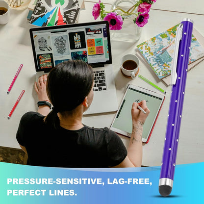 PATIKIL Stylus Pens for Touch Screens, 6 Pcs High Precision Universal Bling Stylus Crystal Metal Capacitive Pen for Touch Screen Devices Phone Tablets Laptop, Purple