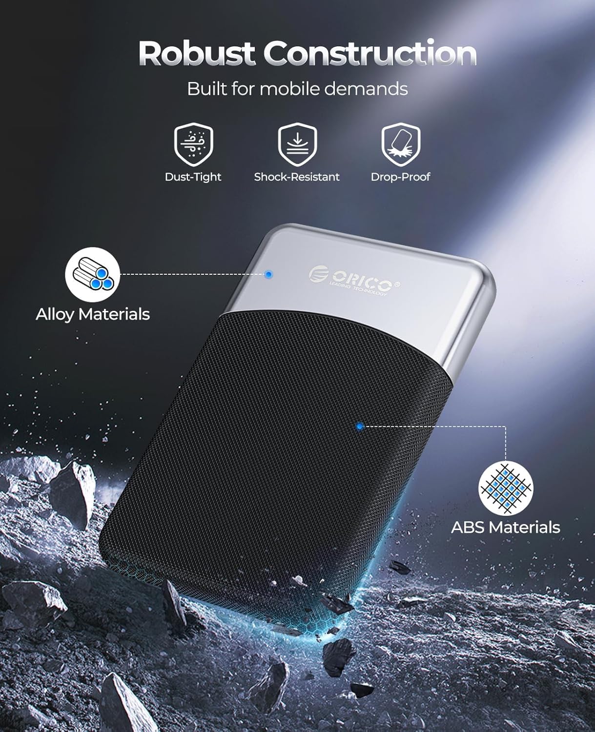 ORICO 512GB External SSD with 2 in 1 USB C Cable, Portable Solid State Drive USB 3.2 Gen 1 Up to 460MB/s, Dust and Drop Resistance, Reliable Storage for USB-C Smartphone, PC, Tablet, Labtop - M25PRO