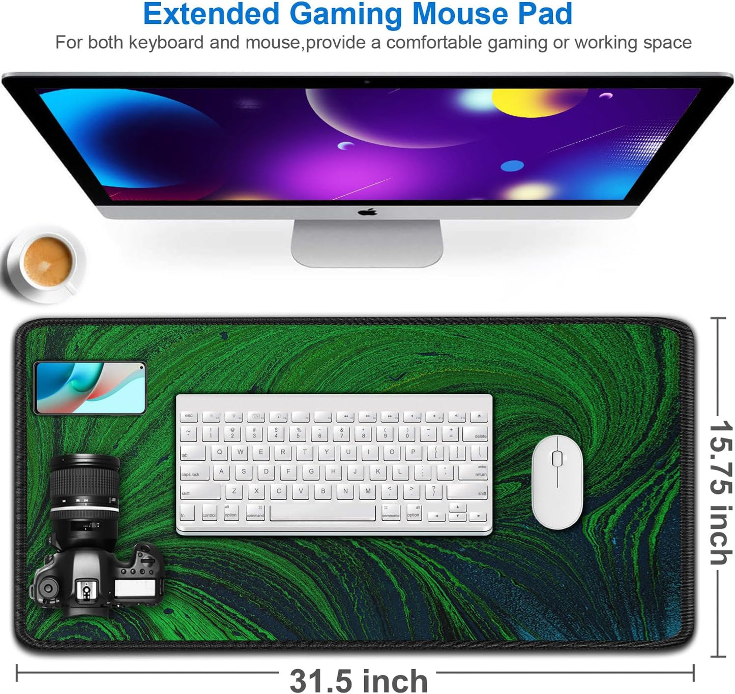 Large Mouse Pad, 31.5x15.7 inch Large Extended Computer Keyboard Mouse Mat, Water Resist Non-Slip Mousepad Rubber Base Long XXL Desk Mouse Pad for Work & Gaming, Office & Home, Dark Green