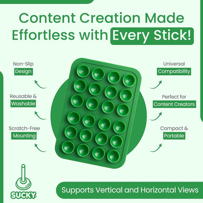SUCKY Silicone Suction Phone Case Adhesive Mount - Anti-Slip Holder, Hands-Free Fidget Toy, Phone Accessory for iPhone and Android - Sticky Grip for Selfies, Videos, and Tiktok - Pine Green