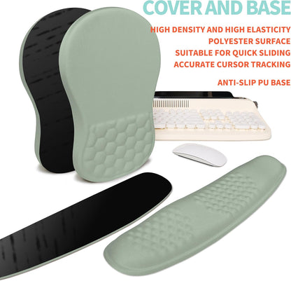 2-in-1 Ergonomic Set, Wave Rise Keyboard Wrist Rest and Massage Bulge Slope Mouse Pad Wrist Support, Cushion Memory Foam Integrated to Relieve Wrist Pain, Light Green