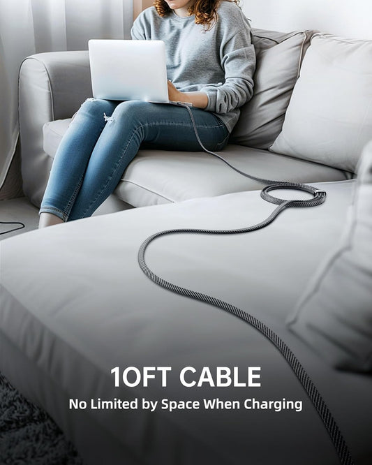 SHEZI [Upgraded 2.0] 4-in-1 Long USB C Cable 60W 10FT Fast Charging [480Mbps Data Transfer] Flat Braided Multi Charger Cord Wire Combo with L/USB C/A Port for iPhone/iPad & All Devices, Grey