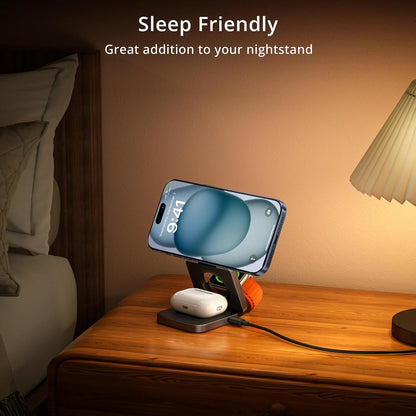 3-in-1 Wireless Charger Stand, LULULOOK 15W Magnetic Charger Wireless Fast Charging Station for iPhone 16/15/14 Series, Aluminum 5W Charger for Apple Watch, AirPods, USB-C Charging Cable Included