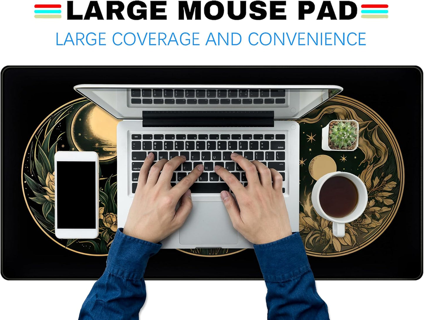 Aesthetic Celestial Desk Mat Vintage Flowers Desk Pad Large Mouse Pad Gaming Mousepad Extended XXL Computer Mat 31.5x15.75 in, Cute Laptop Keyboard and Mouse Mat for Women Office Desk Decor Pad