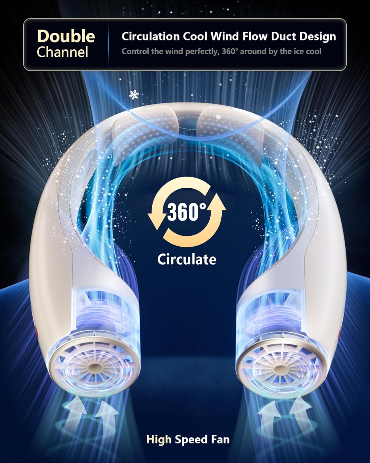 AI Neck Fan, 4 Speeds Adjustable Portable Personal Fan Rechargeable, 4000 mAh Battery Faster Cooling Wearable Fan, Ultra Quiet for Home, Office, Travel, Outdoor - Champagne