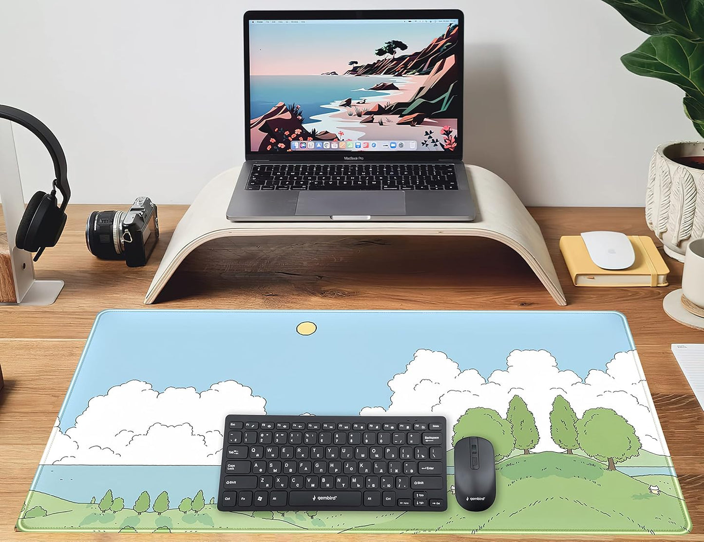 Cute Anime Desk Mat Kawaii Mousepad, Anime Street Aesthetics Desk Pad XXL, Japanese/Korean Lo-fi Drawing, Cute Green Blue Nature Mouse Pad Computer Keyboard Mat, Office Desk Pad Protector