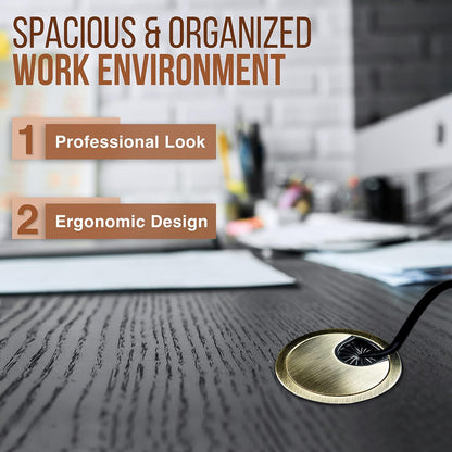 MAHDPRO Metal Desk Grommet 2 Inch (50 mm) Pack of 2-Bronze Zinc Alloy Metallic Desk Cord Hole Cover to Arrange Cables & Wires Through Computer Table/Countertops