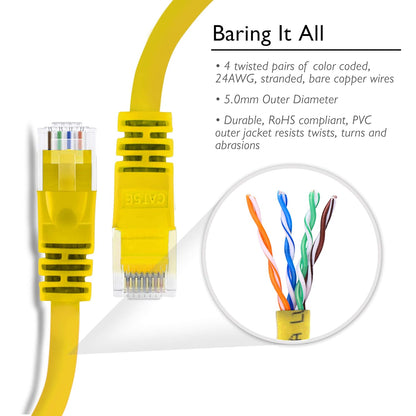 GearIT 50-Pack, Cat5e Ethernet Patch Cable 1 Foot - Snagless RJ45 Computer LAN Network Cord, Yellow - Compatible with 48 Port Switch POE Rackmount 48port Gigabit