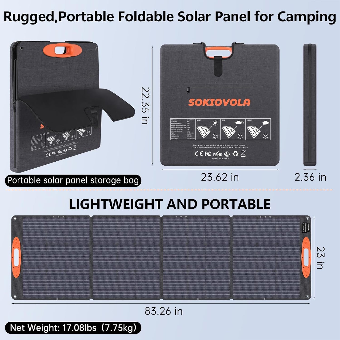 N-Type 16BB 220W Portable Solar Panel for EF/Jackery/Bluetti/Anker Power Station, IP68 Waterproof Foldable Solar Panel ETFE 25% High Efficiency for Outdoor Camping RV Trip