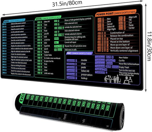 Galdas Gaming Mouse Pad XXL XL Large Long Extended Big Mousepad Non-Slip Rubber Keyboard Desk Pad with Stitched Edges for Laptop Home Office (31.5x11.8x0.08 Inch) … (Shortcut Keys Mac)