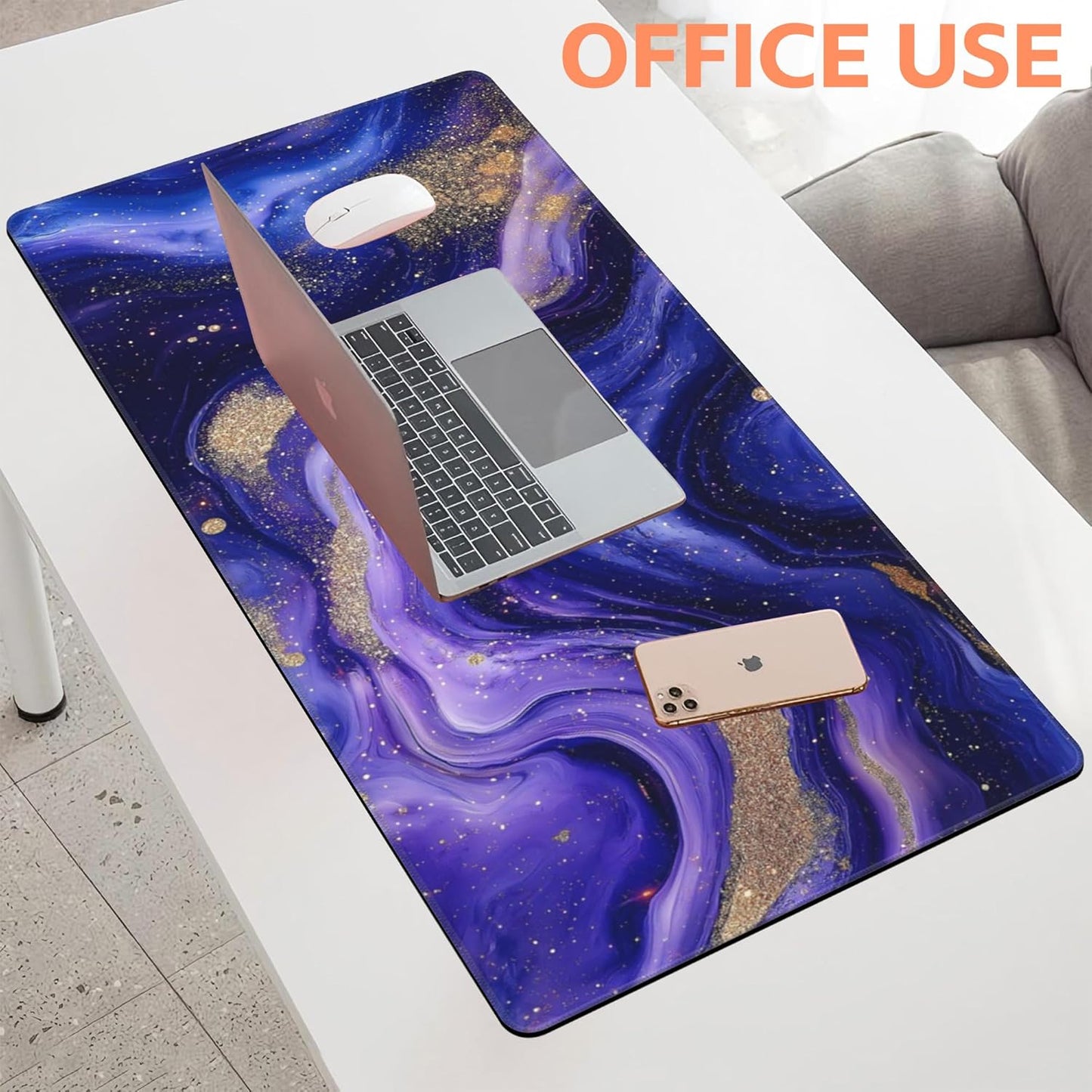 Mouse Pad Large Fluid Art Marble Texture Non-Slip Game Desk Mat with Stitched Edge Laptop Keyboard Desk Pad for Work Home Gaming (35.4 x 15.7 Inches)