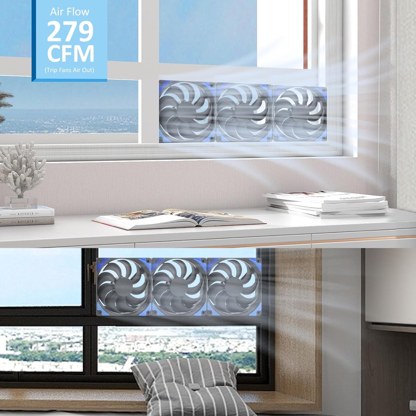 120mmx3 360mm Adjustable Computer PC Vent Fans 3-12V Speed Controller for Chicken Coop Rack Space Window Wall Cabinet Server Mining Rig Exhaust Cooling