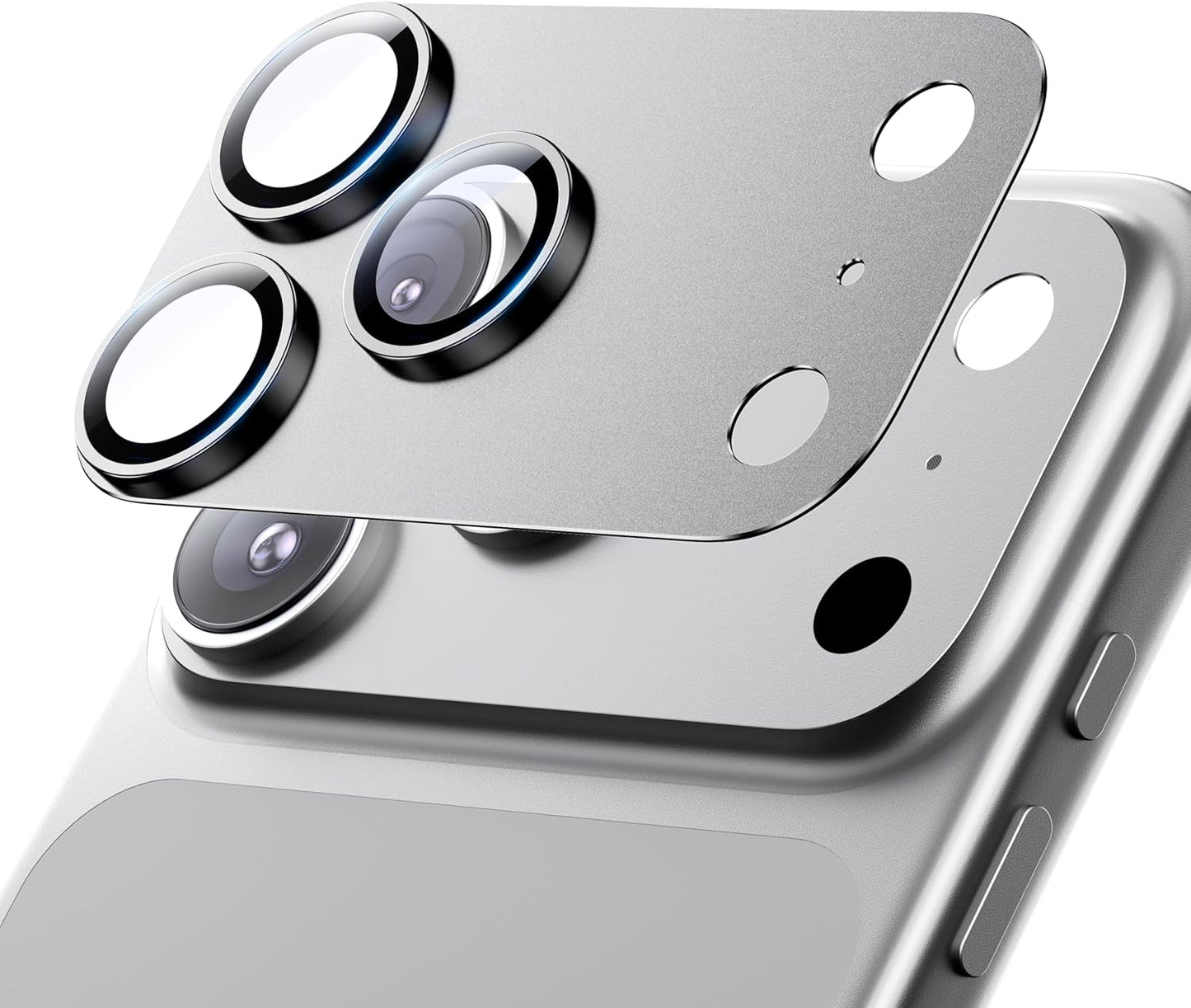 Hoerrye for iPhone 17 Pro Max Camera Lens Protector - [12FT Shatterproof Military Grade] [Strong Adsorption] Metal 9H+ Tempered Glass Camera Screen Full Protective Cover Case Friendly,Silver
