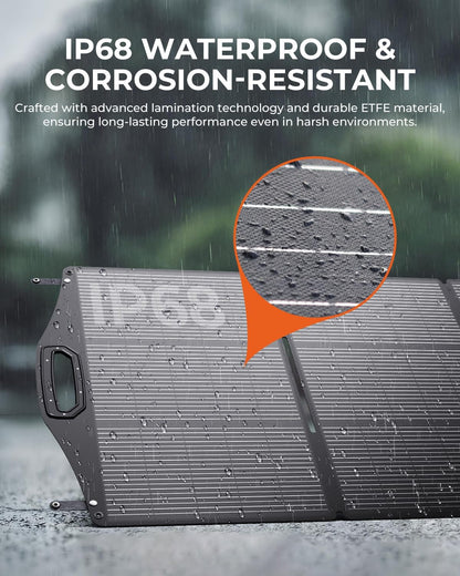 200W Solar Panel, BigBlue SolarPowa 200 Solar Panel Charger with Kickstand for Camping, IP68 Waterproof, Portable and Lightweight, 25% Solar Efficiency, DC5521/8020/7909/ XT60 Plug for Power Station