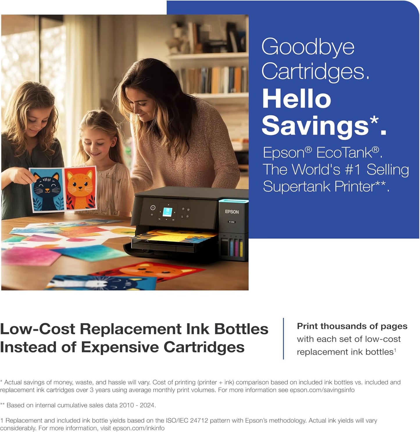 Epson EcoTank ET-2980 Wireless All-in-One Color Supertank Printer with up to 3 Years of Ink, Refillable Tanks, Perfect for Home, 15 PPM, 1.44" Color Screen, Auto 2-Sided Printing - Black