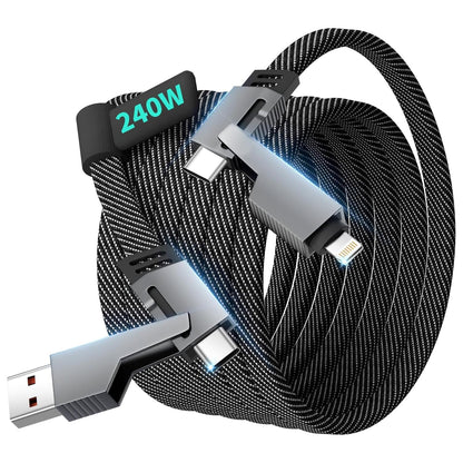 Travel Essentials 240W USB C Cable,4 in 1 Charging Cable Fast Charging Cords with E-Mark Chip,Multi USB Cable for iPhone 16 15 iPad MacBook Pro Air Samsung S25 Switch