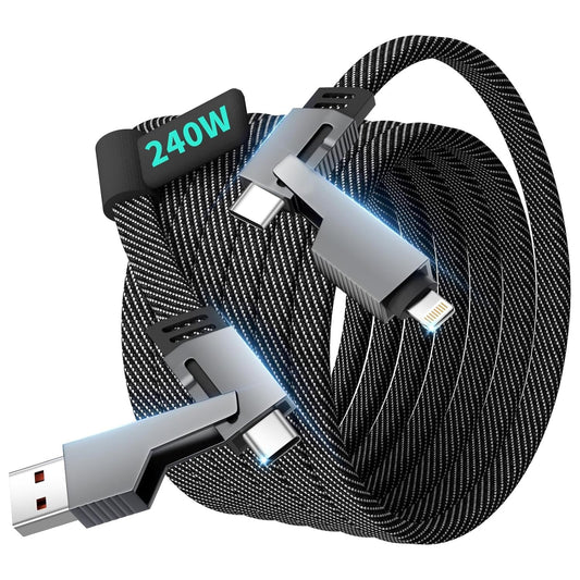 Travel Essentials 240W USB C Cable,4 in 1 Charging Cable Fast Charging Cords with E-Mark Chip,Multi USB Cable for iPhone 16 15 iPad MacBook Pro Air Samsung S25 Switch