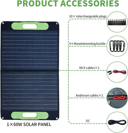 BLUERISE 60W Solar Panel Monocrystalline ETFE Cover Portable Foldable Solar Charger for Portable Power Station Generator, iPhone, Ipad, Laptop USB QC 3.0, Typc C Output for Outdoor Camping Van RV Trip