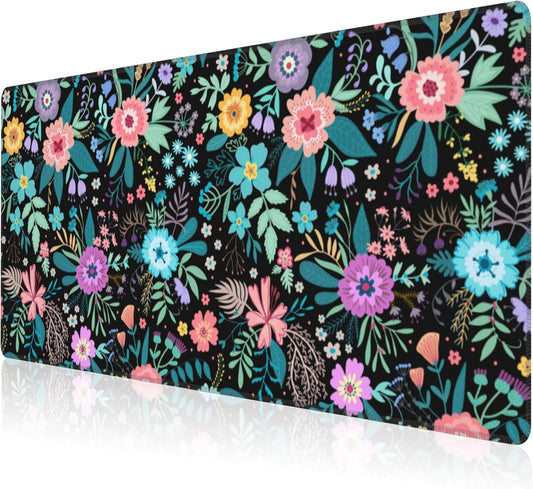 Mouse Pad, Large Colorful Flowers and Plants Desk Mat, Extended Non-Slip Gaming Keyboard Mousepad Desk Pad, Thick Stitched Edges Waterproof Mouse Mat 31.5"x15.7" (Beautiful Floral)