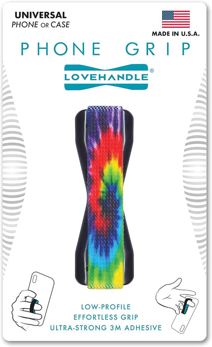 LOVEHANDLE Universal Phone Grip for Smartphones & Mini Tablets - Phone Holder for Hand - Wireless Charging Compatible - Made in The USA - Tie Dye