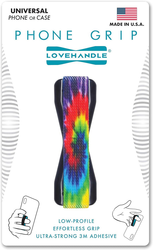 LOVEHANDLE Universal Phone Grip for Smartphones & Mini Tablets - Phone Holder for Hand - Wireless Charging Compatible - Made in The USA - Tie Dye