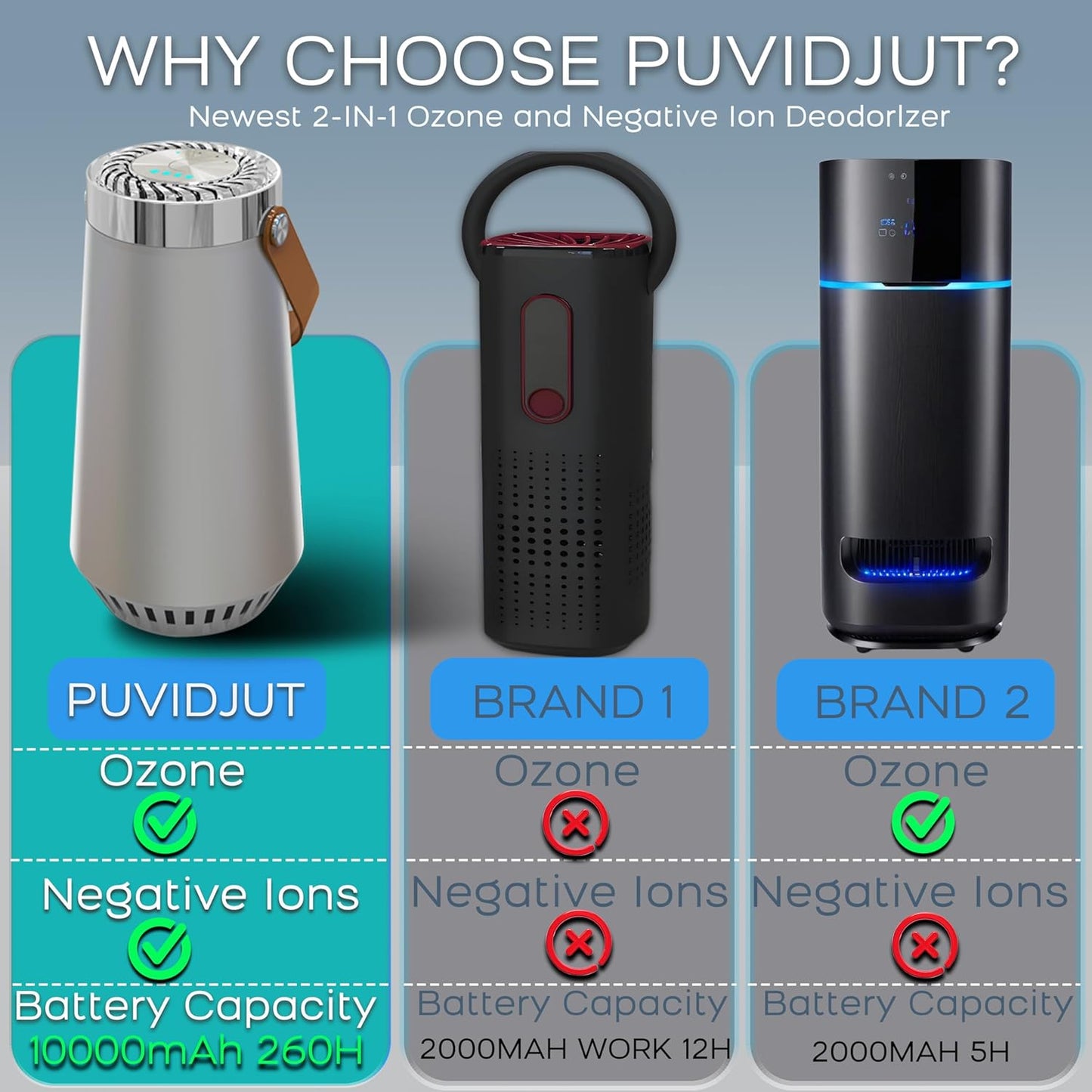 2 in 1 Car Air Purifier-Air Ionizer Plus Ozone Machine-Clean Odor,Dust,Smoke Smell for Car,Bathroom,Bedroom