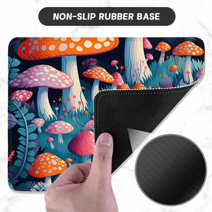 ITNRSIIET Mouse Pad with Stitched Edge Premium Textured Smooth Precise Operation Waterproof Washable Non-Slip Rubber Base Desktop Protection Mat, 10.2×8.3×0.12 inches, Pretty Mushroom