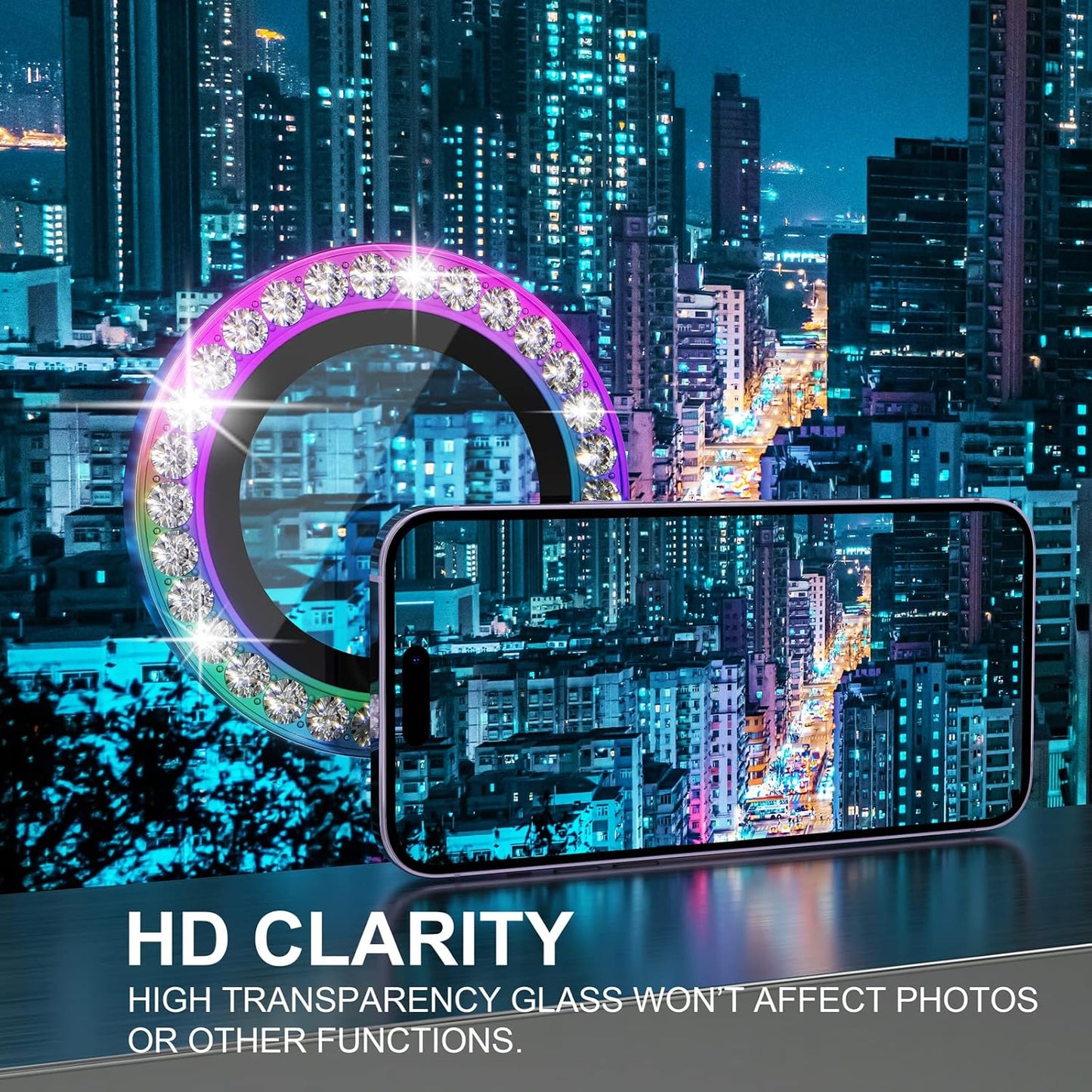 Choiche [3+1 for iPhone 14 Pro/iPhone 14 Pro Max Camera Lens Protector Bling, 9H Tempered Glass Camera Cover Screen Protector Metal Ring Decoration Accessories (Diamond-Colorful)