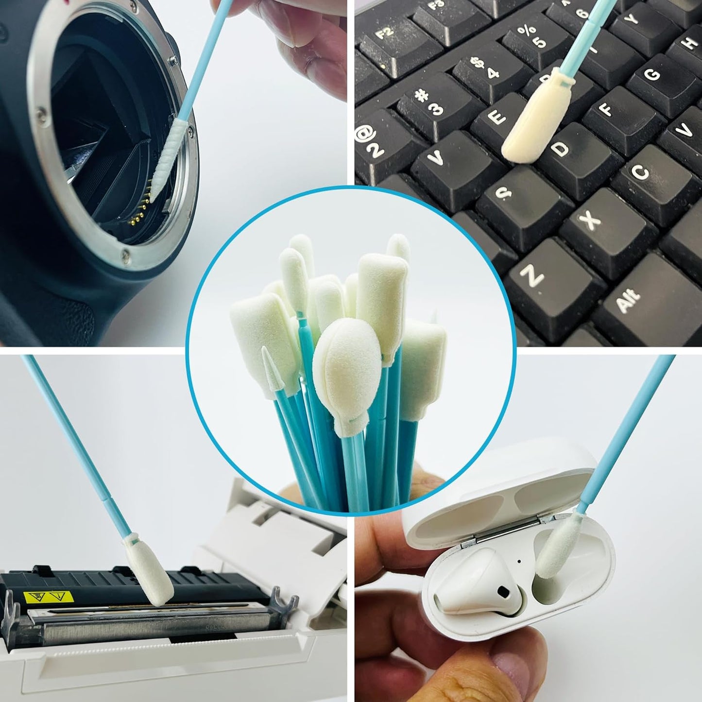 Lint-Free Foam Swab Sticks (9 Types 33 Pcs), Foam Tip Cleaning Swab Kit for Optical Instruments, Camera Lenses, Electronic Equipment, Car Detailing, Inkjet Printer Print Heads