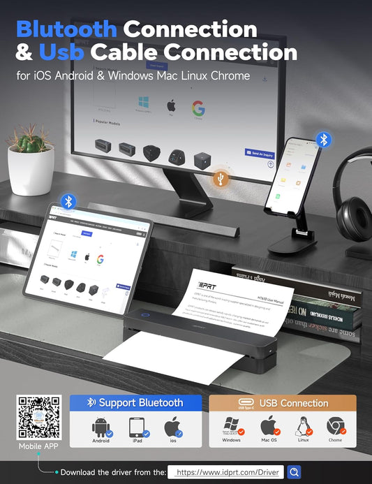 iDPRT MT610 Pro Portable Thermal Printer, 300DPI HD Mobile-Travel-Printers, Inkless-Wireless-Small-Printer for Home Use, Office, Vehicles, Bluetooth Printers Supports 8.5" x 11" US Letter&A4&A5 Size