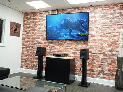 Rockville Pair SS28B Premium Black Wood Grain 28" Home Speaker Stands, 100lb Capacity, Solid MDF Wood, Dual Platforms, Spikes and Pads Included, for Home Theater and Studio Audiophiles