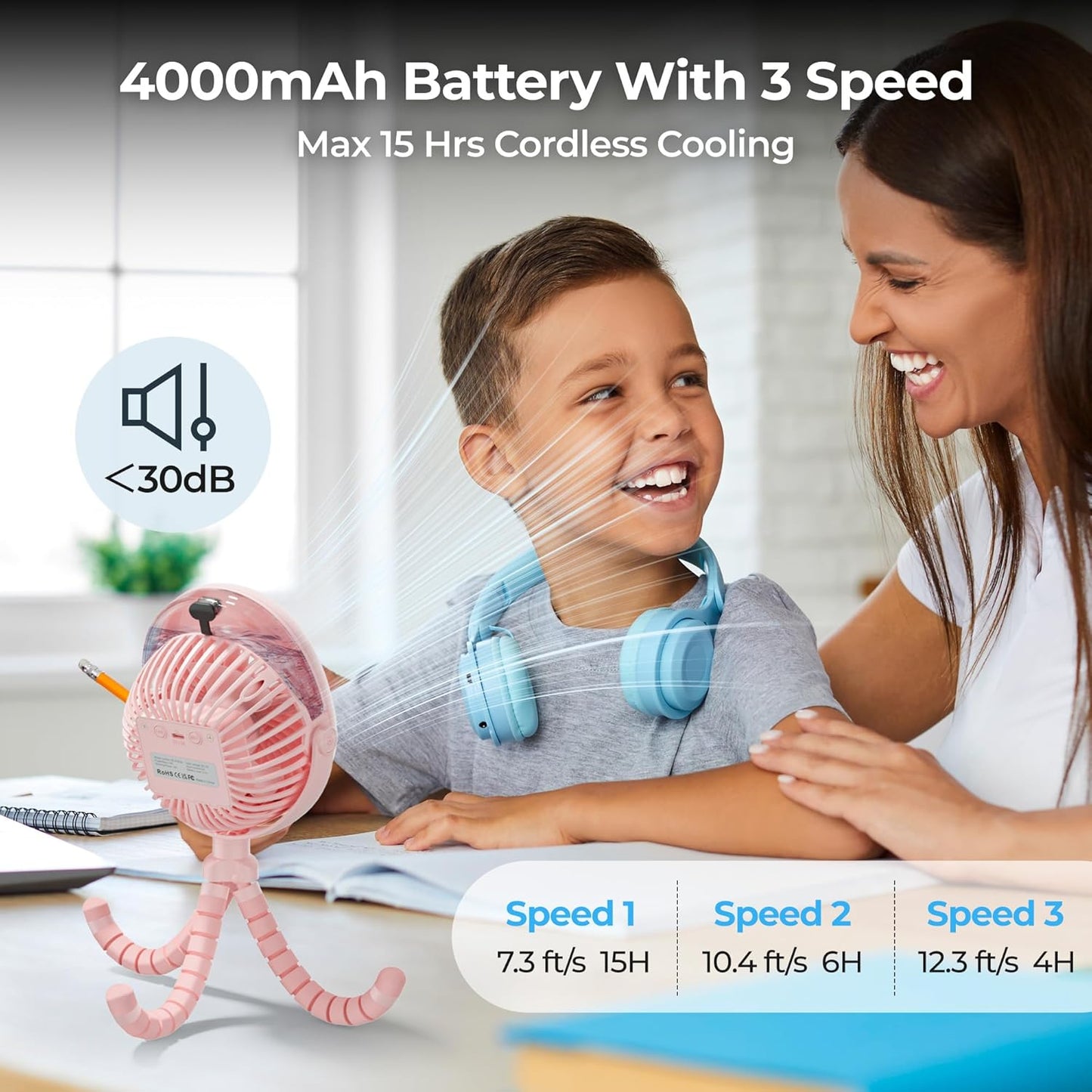 Misting Baby Stroller Fan, 4000mAh Rechargeable Battery Operated, 270°Pivoting, 15H Cooling,50ml Portable Water Sprayer Misting Fan with Flexible Tripod Clip on Car Seat Crib Treadmill Bunk Bed