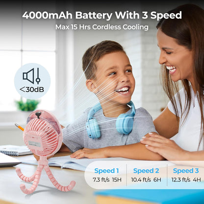 Misting Baby Stroller Fan, 4000mAh Rechargeable Battery Operated, 270°Pivoting, 15H Cooling,50ml Portable Water Sprayer Misting Fan with Flexible Tripod Clip on Car Seat Crib Treadmill Bunk Bed