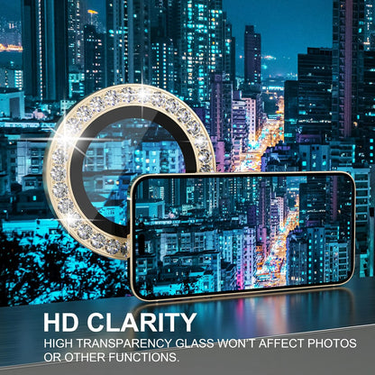 Choiche [3+1 for iPhone 14 Pro/iPhone 14 Pro Max Camera Lens Protector Bling, 9H Tempered Glass Camera Cover Screen Protector Metal Ring Decoration Accessories (Diamond-Gold)